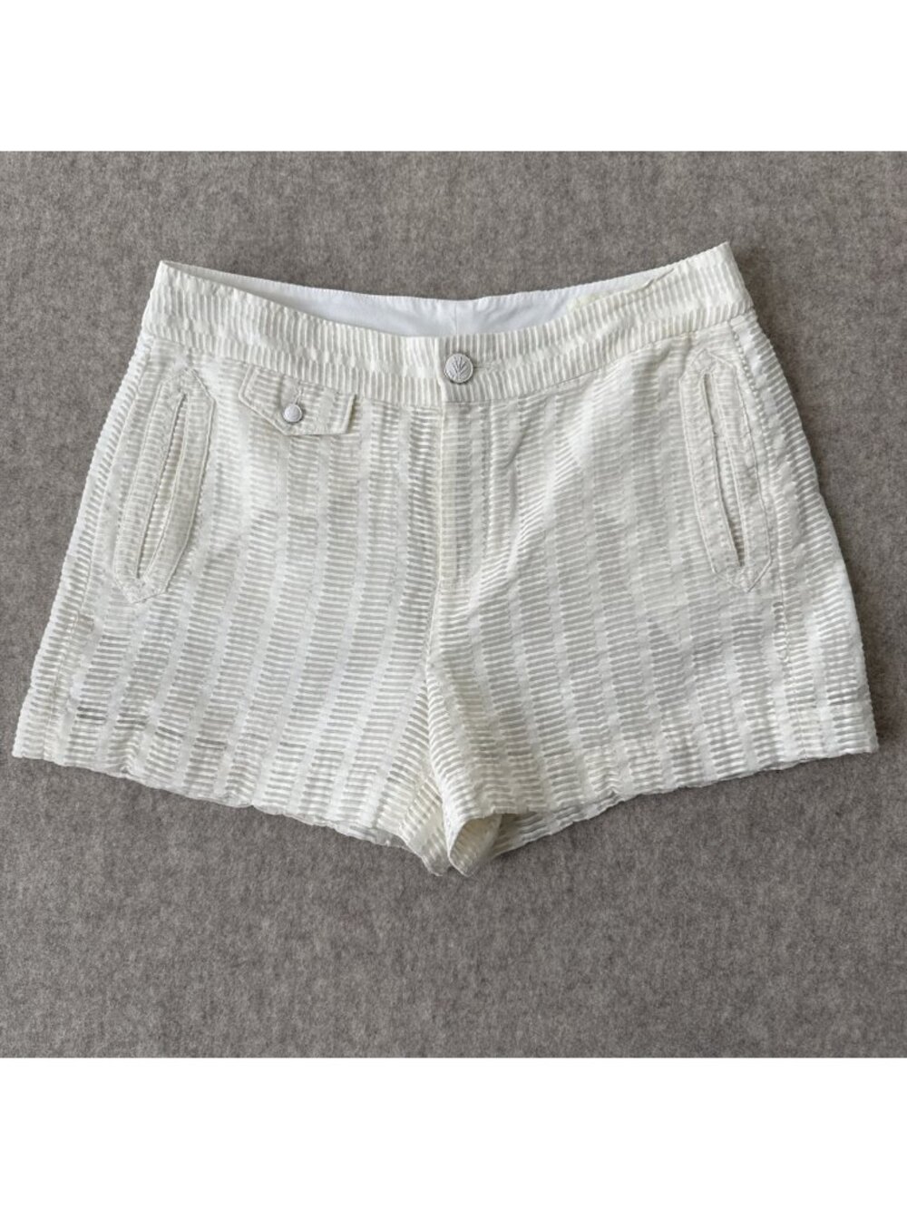 Rag & Bone 3" Shorts Womens 8 Cream Seersucker Mid‎ Rise Cotton Nylon Lined